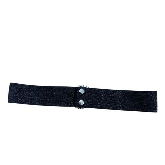 By Debra Belt Black Silver Glitter Shimmer CZ Removable Buckle Elastic Stretch - Picture 7 of 9